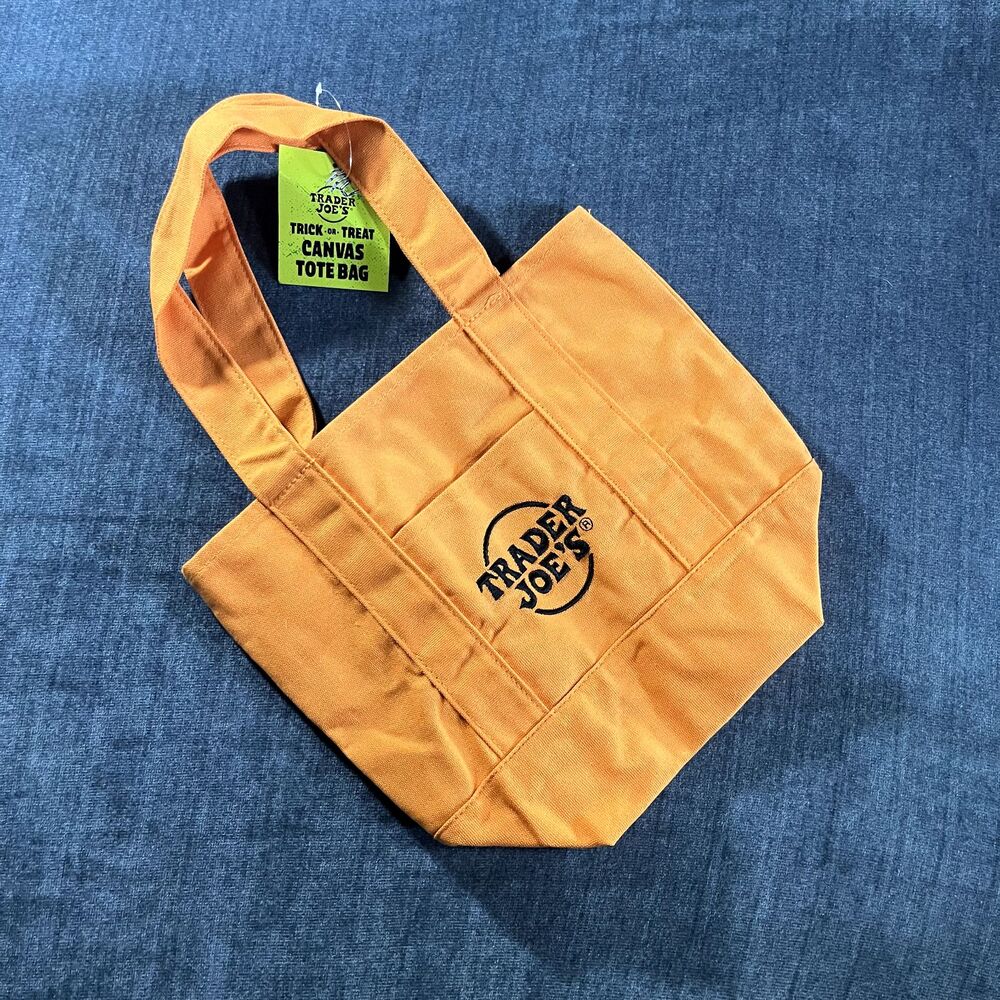 Trader Joe’s Mini Canvas Tote Orange Halloween Trick or Treat Bag NWT